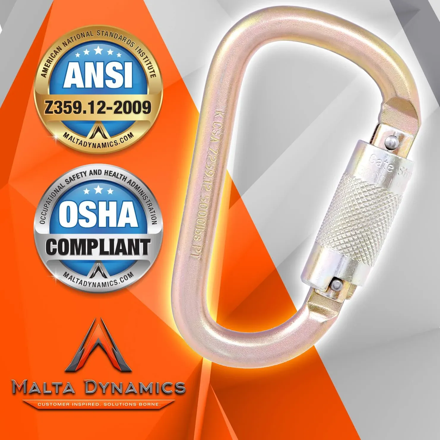 Fall Protection Carabiner Clip High Strength Professional Grade OSHA/ANSI Com...