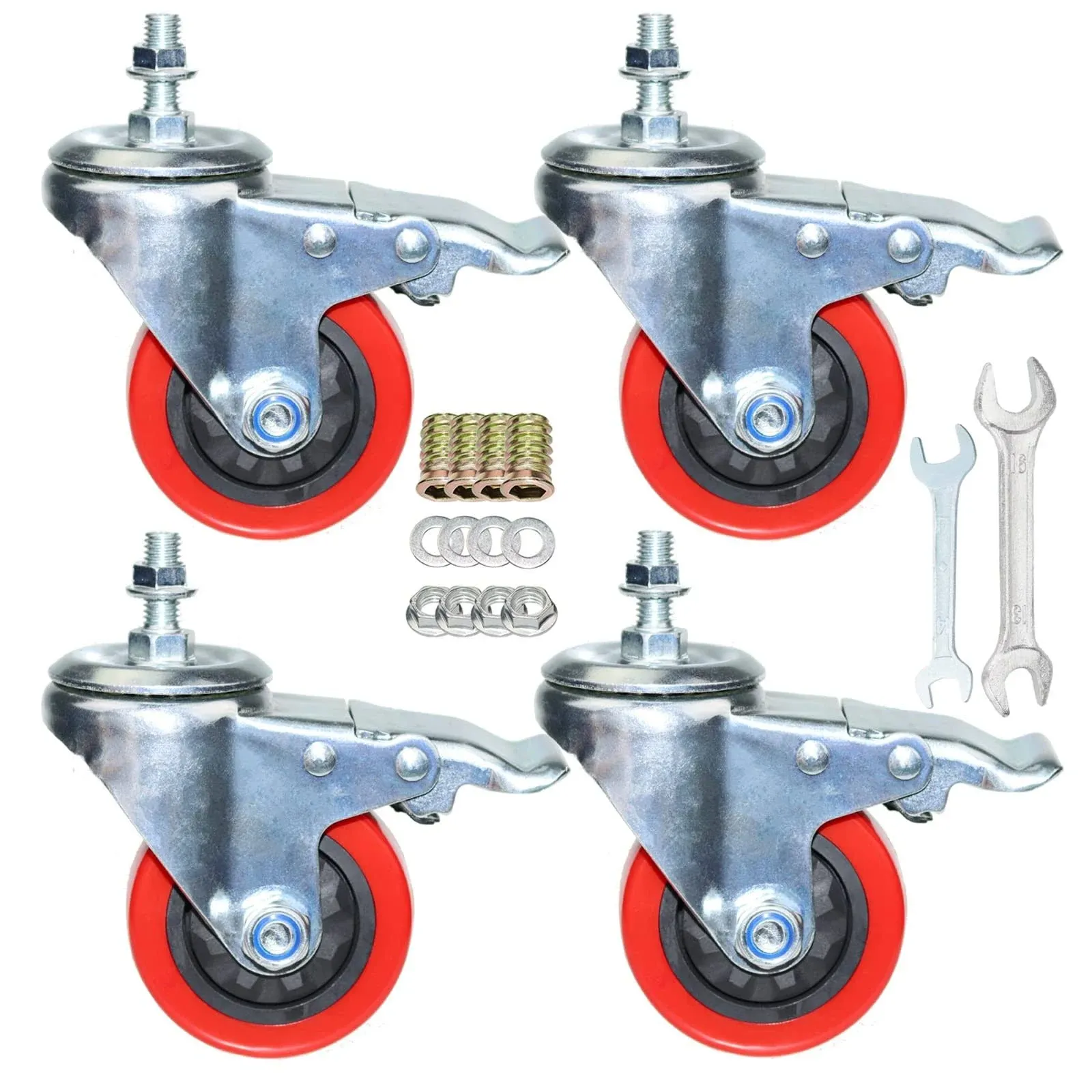 Heavy Duty Dual Locking No Noise PVC Threaded Stem Caster Wheels