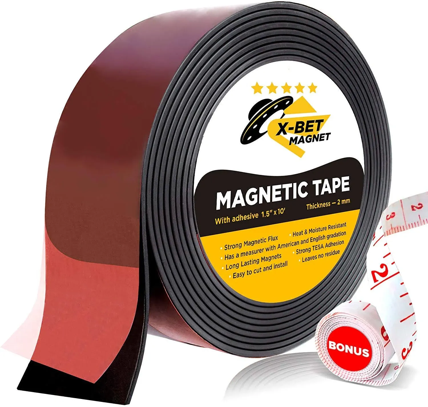 Flexible Magnetic Tape - Wide 1.5 Inch x 10 Feet Magnetic Strip with Strong 