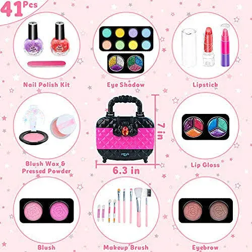 Hollyhi 41 Pcs Kids Makeup Toy Kit for Girls, Washable Makeup Set Toy with Real