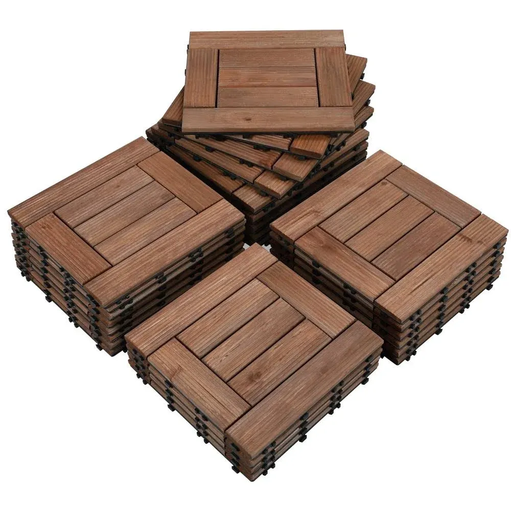 Yaheetech 12 in. x 12 in. Fir Wood Interlocking Deck Tiles Looring for Patio Garden Pack of 27 Tiles