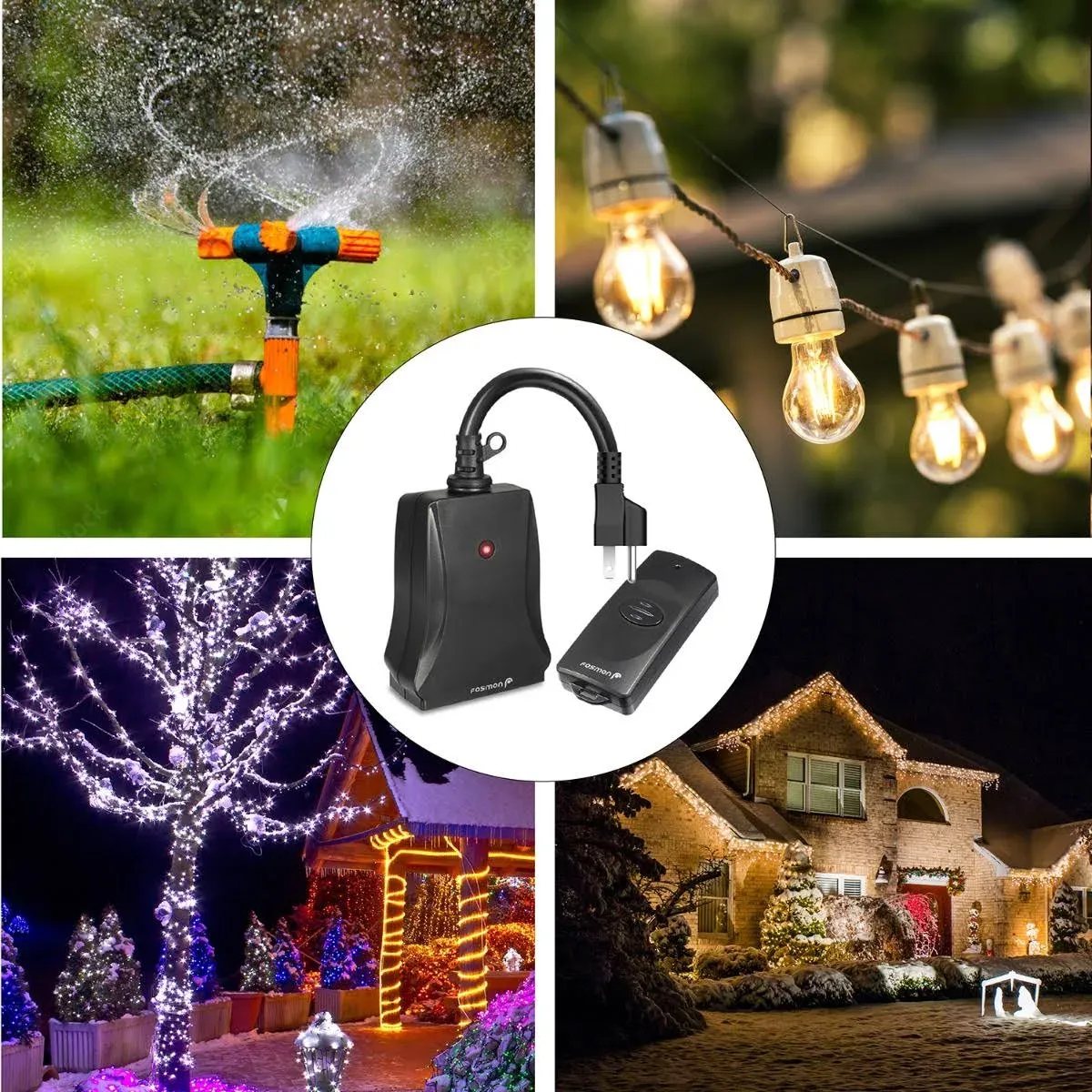 Weatherproof Outdoor Light Wireless Remote Control 2 Outlet Power Switch Plug