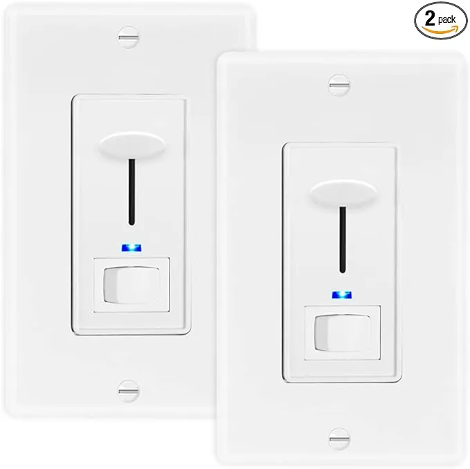 Maxxima 3-Way/Single Pole Dimmer Switch 600W Indicator Light LED Compatible, Wall Plate Included (2 Pack)