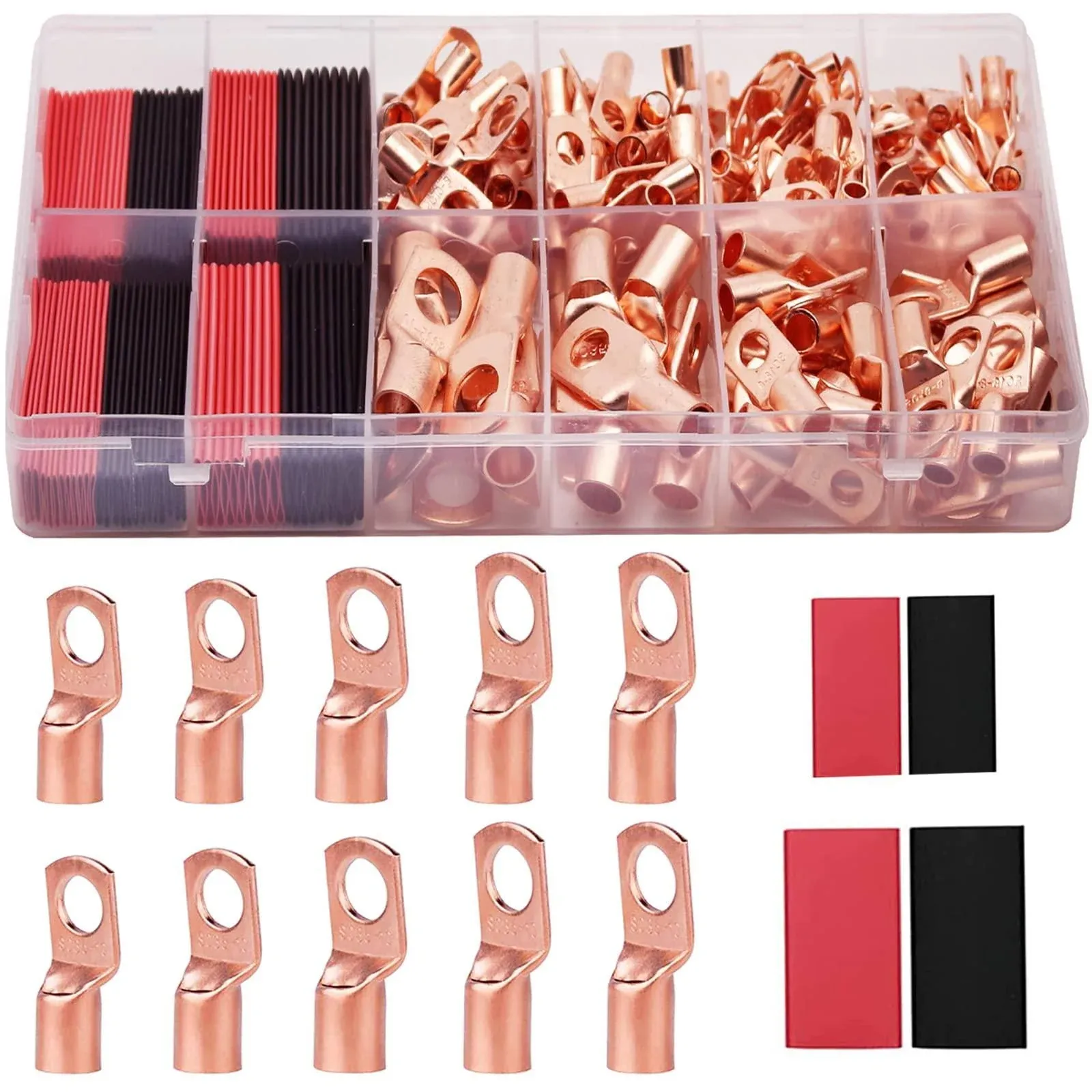 Battery Cable Ends, Copper Wire Lugs Assortment Kit AWG 2 4 6 8 10 Gauge