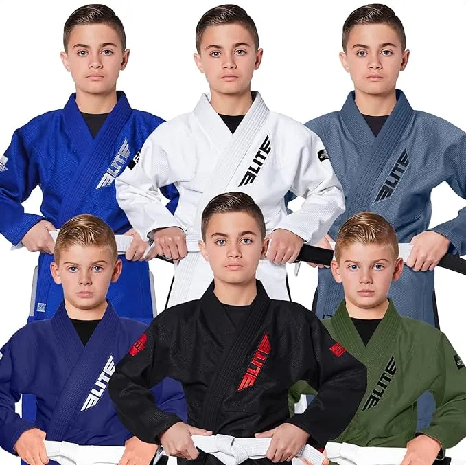 Elite Sports IBJJF Ultra Light BJJ Brazilian Jiu Jitsu Gi for Kids with Preshrunk Fabric and Free Belt