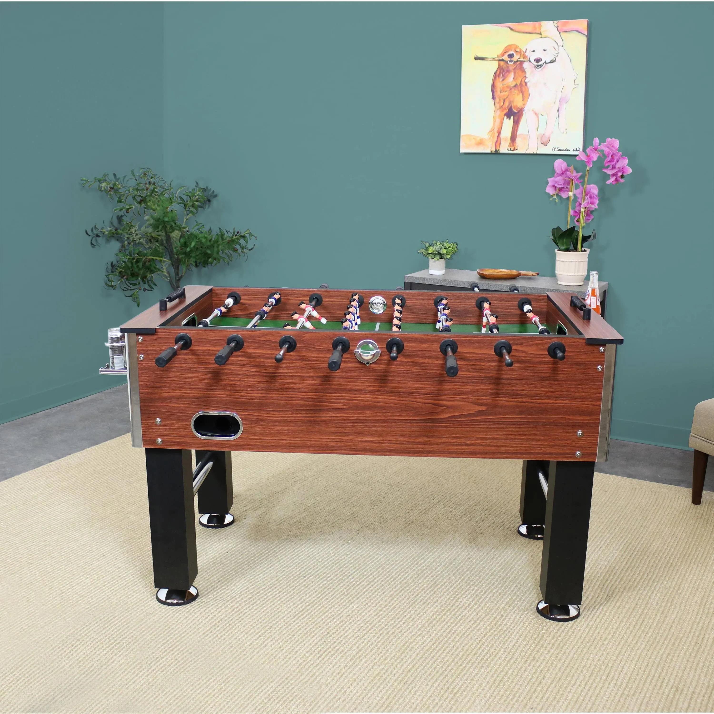 Sunnydaze Decor Sunnydaze 55 in Faux Wood Foosball Game Table with Folding Drink Holders