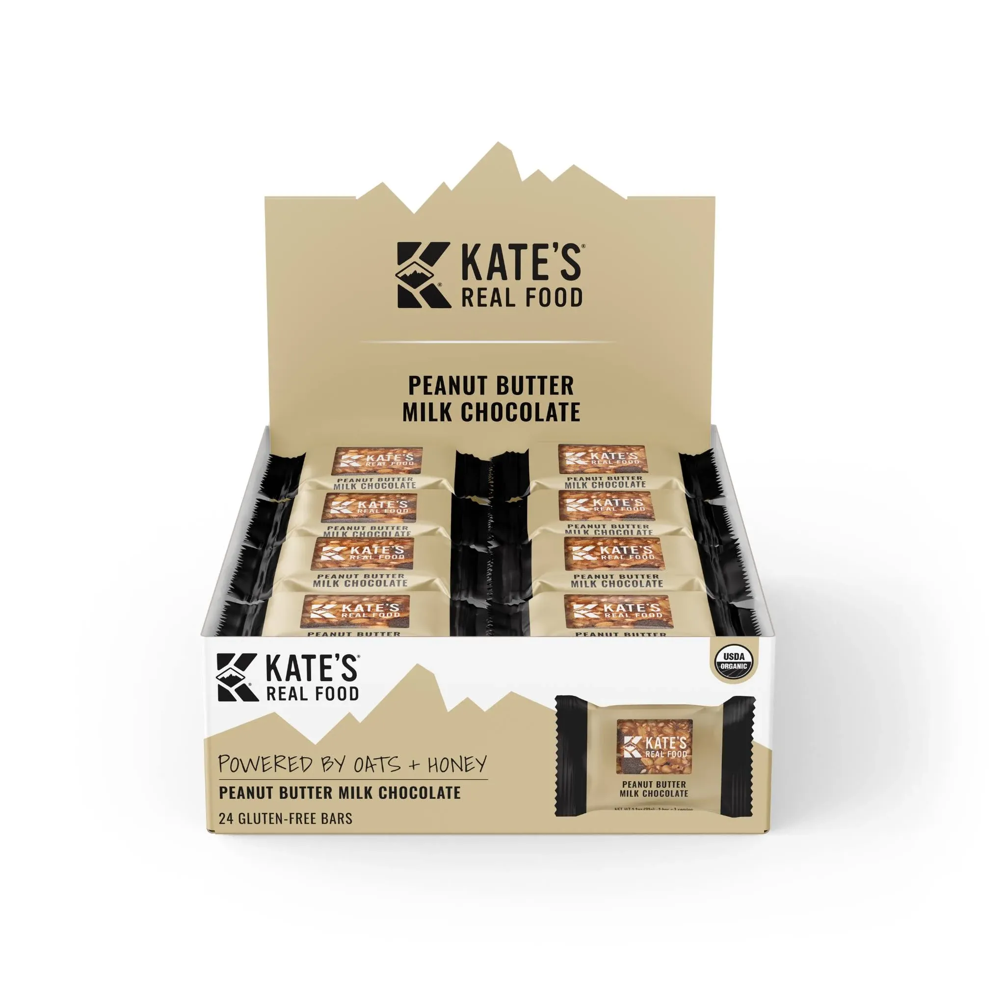 Kate’s Real Food Mini Organic Granola Bars - Peanut Butter Milk Chocolate (1.1 oz, Pack of 24) - Organic Energy Bars Made with Gluten Free Oats - Non GMO, Soy Free, Whole Grains, and All Natural - Healthy Snacks