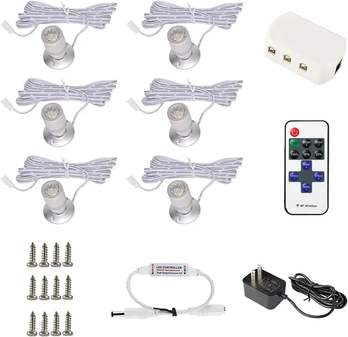 DEDC 6pcs Dimmable 1.5W 12VDC Mini LED Spotlight,Warm White Jewelry Sh