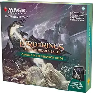 Magic The Gathering The Lord of The Rings: Tales of Middle-Earth Scene Box - Gandalf in Pelennor Fields (6 Scene Cards, 6 Art Cards, 3 Set Boosters + Display Easel)