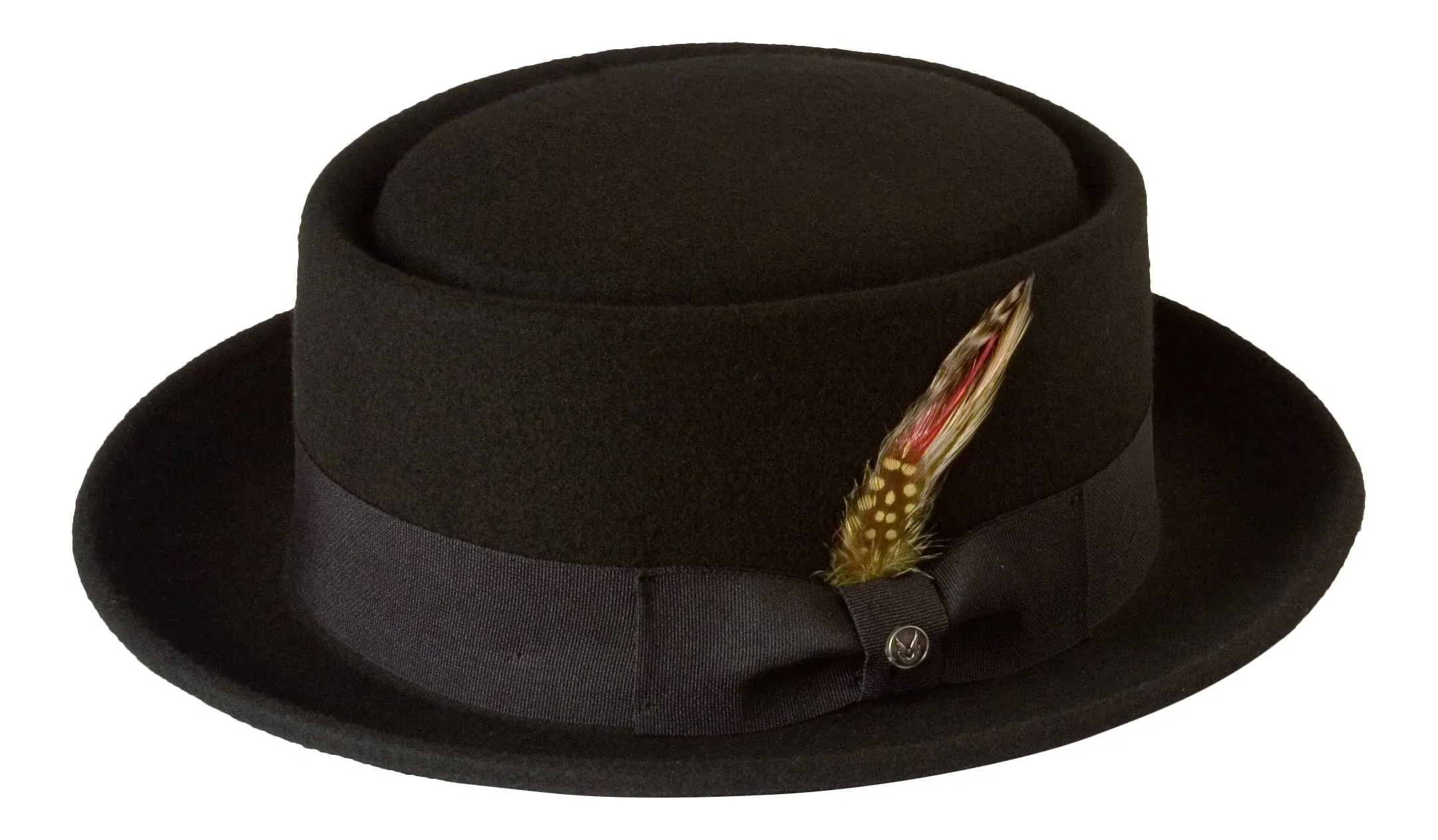 Black Wide Brim Pork Pie Hat 100% Wool Felt