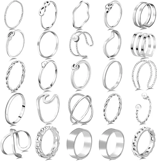 ONESING Defrsk 25 Pcs Knuckle Rings for Women Stackable Rings Set Girls Bohemian ...