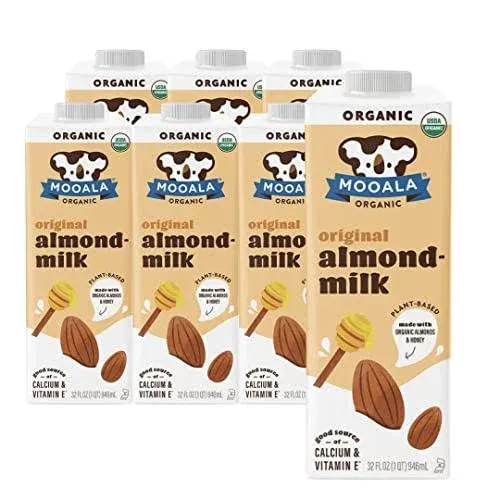 Mooala Organic Almond Milk 33.8 fl oz (Pack of 6) – Shelf-Stable, Lactose Free, Gluten-Free, Vegan, Plant-Based Beverage