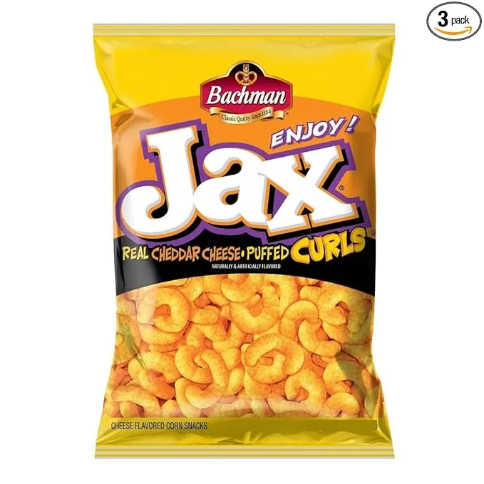 Bachman Jax Cheddar Cheese Puffed Curls 8.5 oz Bags (3 Bags)