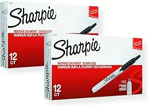 Sharpie 32701 Retractable Permanent Markers, Fine Point, Black, 24 Count (2 Boxes of 12 Markers Each Box)