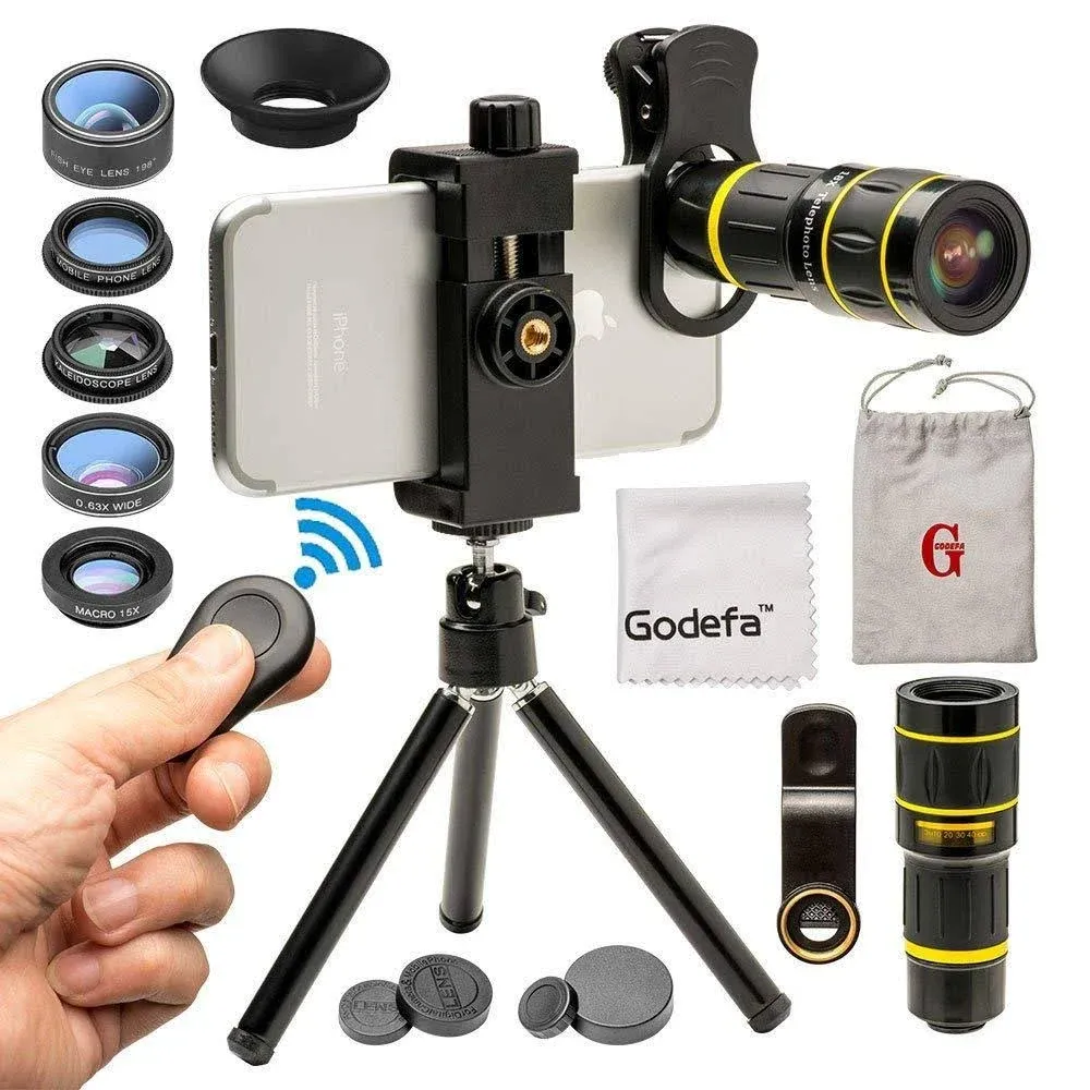 Cell Phone Camera Lens with Tripod Shutter Remote 6 in 1 18x Telephoto Zoom