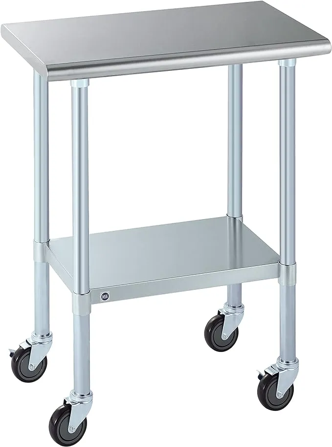 ROCKPOINT Stainless Steel Prep & Work 14x24 Inches, Metal Commercial Kitchen Adjustable Under Shelf and Table Foot for Restaurant, Home and Hotel, 14x24inch, Silver