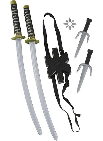 Fun World Ninja Double Sword Set, Silver/Black, One Size