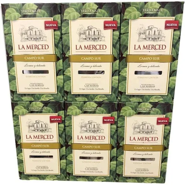 (6 Pack) Yerba Mate La Merced Campo Sur 1.1lb. 500GR. each. W/stems.