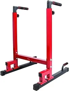 BalanceFrom Multi-function Home Gym Exercise Dip Stand, 500lb Capacity, Red