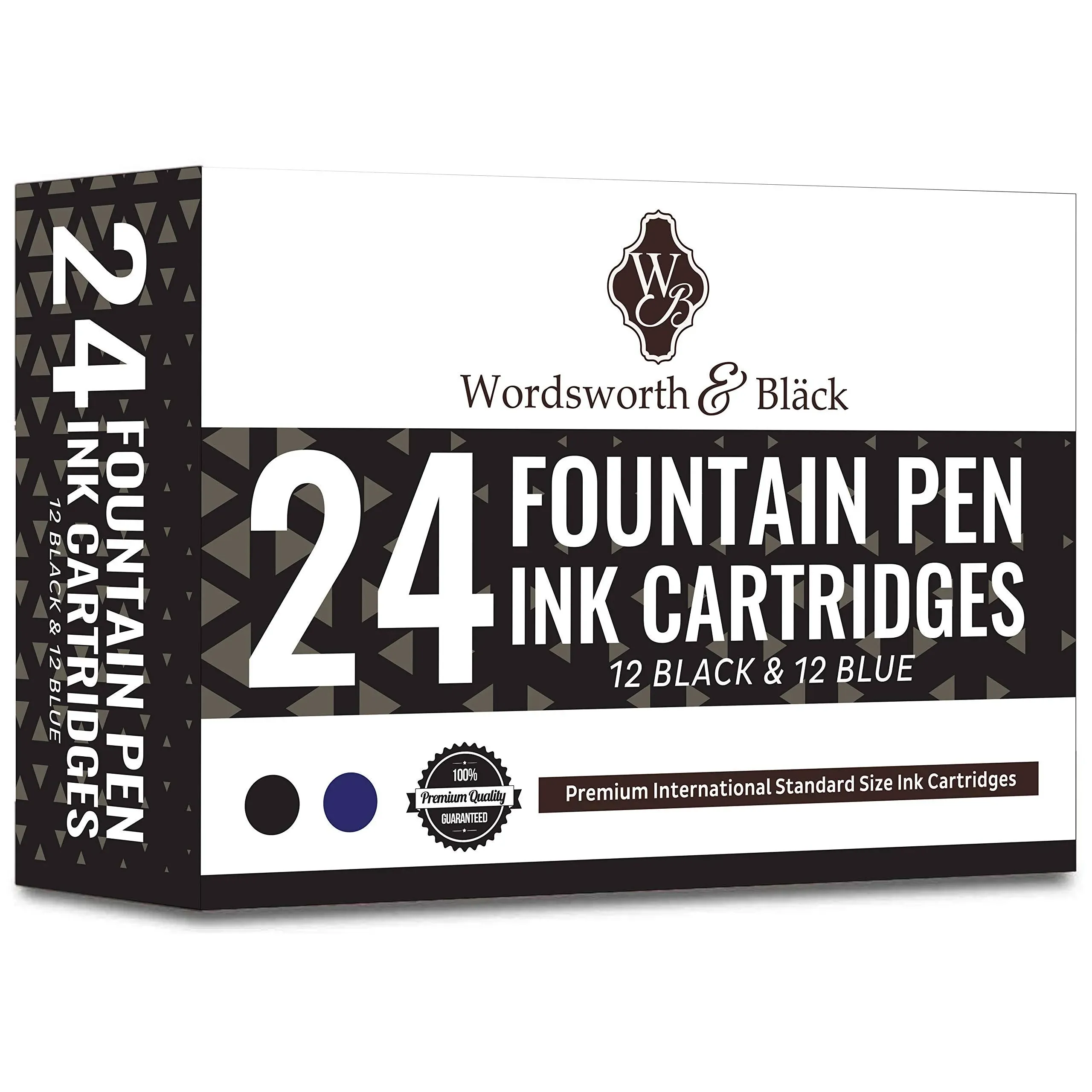 Wordsworth & Black 24 Pack Fountain Pen Ink Refill Cartridges, Standard Size 12 ...