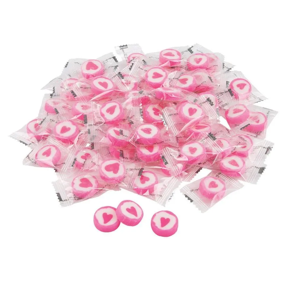 Pink Round Hard Candy With Heart - Edibles - 1 Piece