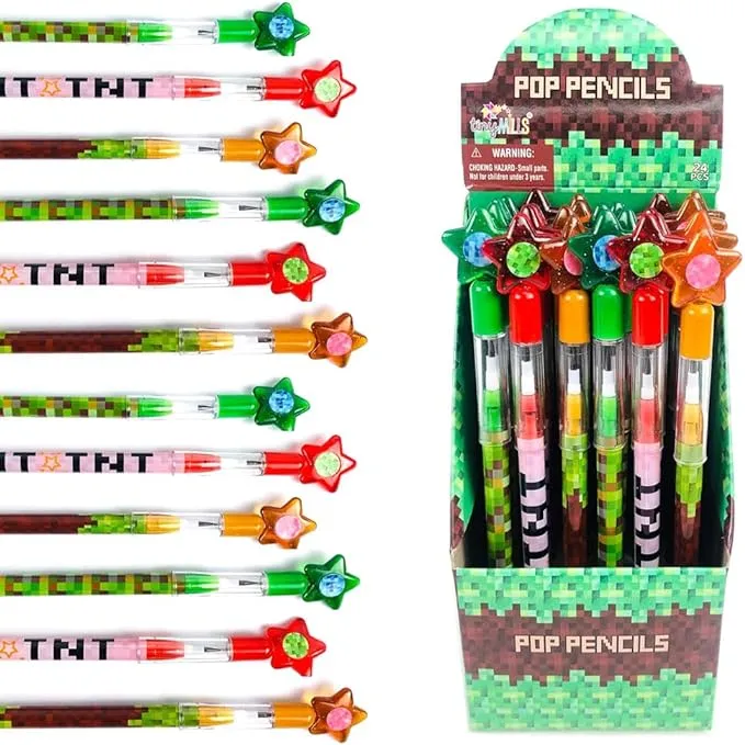 TINYMILLS 12 Pcs Pixel Miner Themed Multi Point Pencils