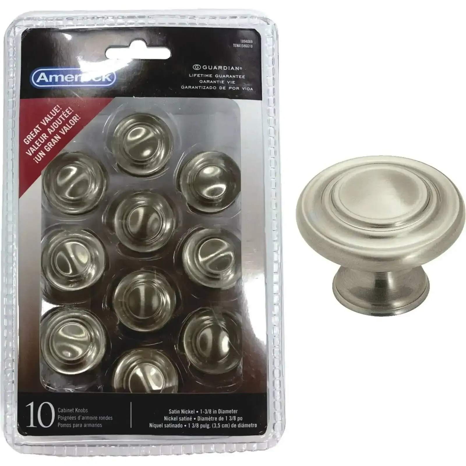 Amerock Inspirations Satin Nickel 1-5/16 in. Cabinet Knob, (10-Pack)