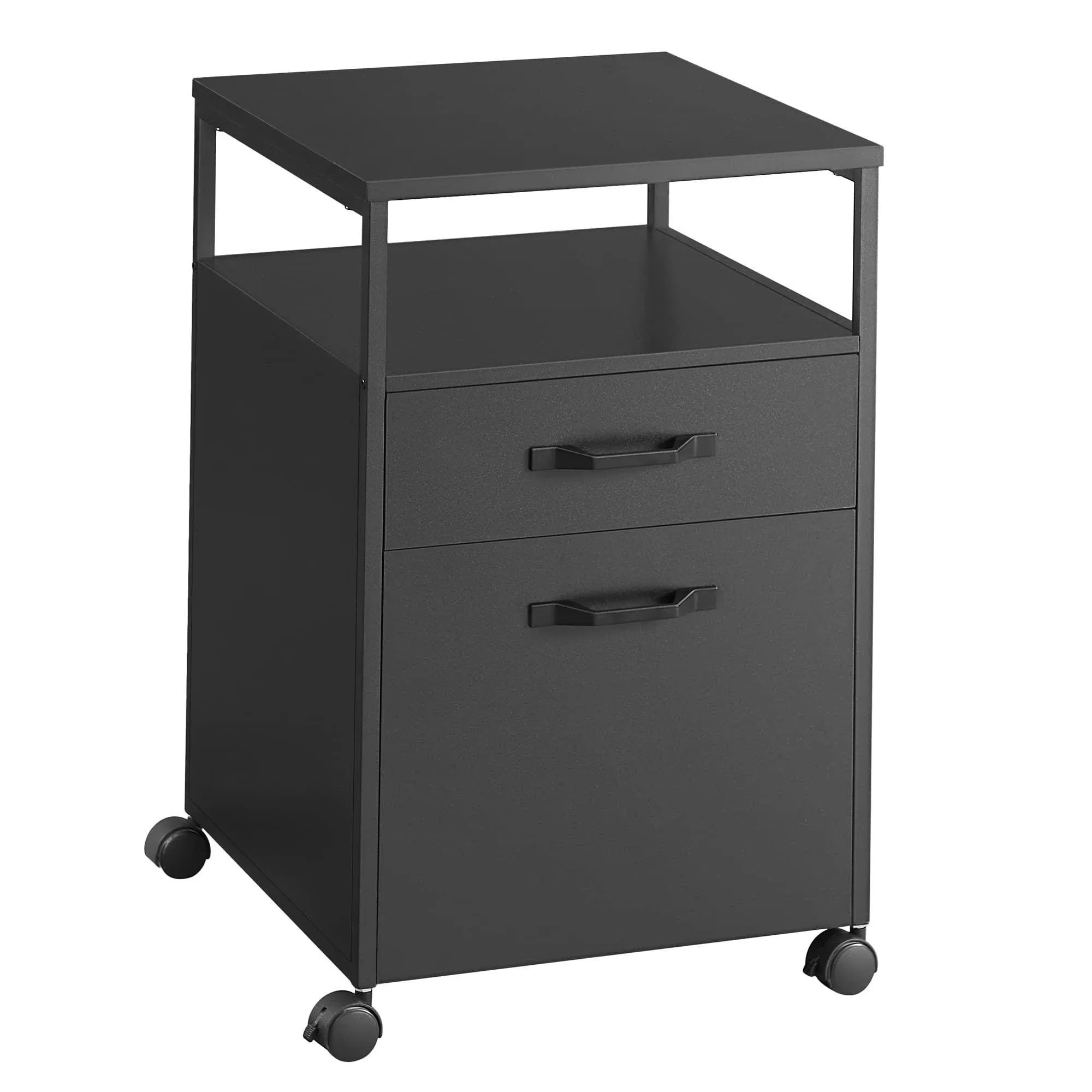 VASAGLE File Cabinet, Mobile Filing Cabinet with Wheels, 2 Drawers, Open Shelf, for A4, Letter Size, Hanging File Folders, Ink Black UOFC071B16