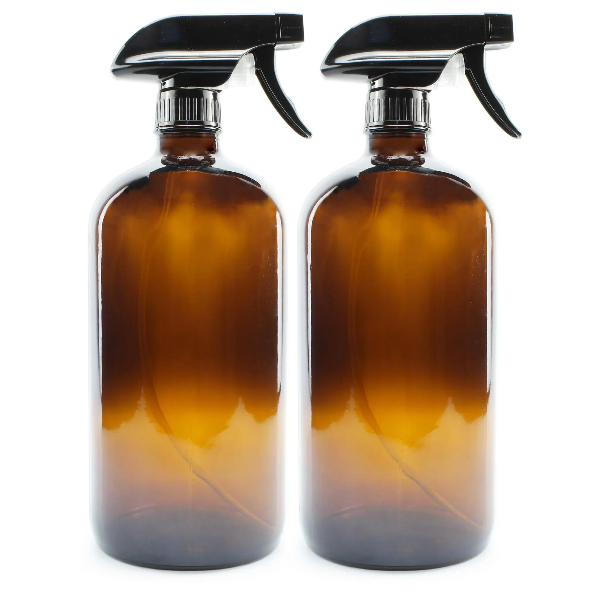 32-Ounce Amber Glass Spray Bottles wHeavy Duty Mist & Stream Sprayers (2-Pack) Quart Size Brown Bottles W 3-Setting Adjustable Trigger Sprayers