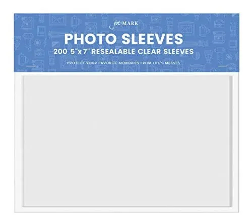 Jot & Mark 5x7 Photo Sleeves (200 Count) | Crystal Clear Archival Plastic Sleeves with Self Adhesive Resealable Flap