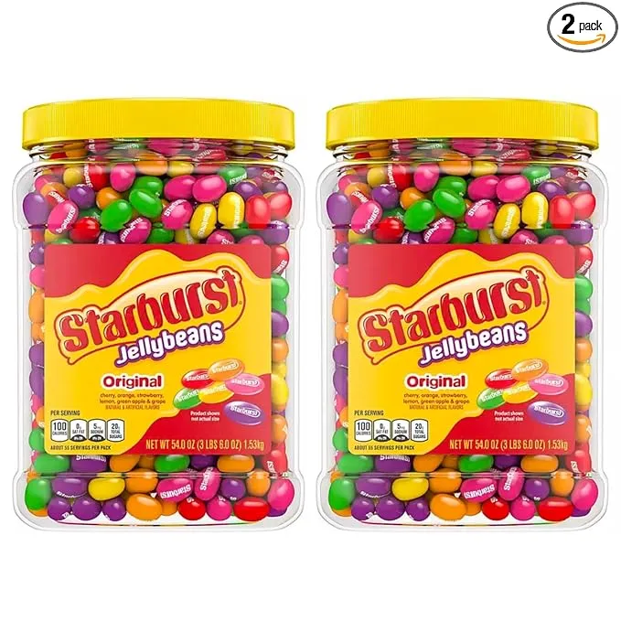 Starburst Jelly Beans Original Fruit Flavors (2 Pack) Candy Bulk Jar Resealable Pantry-Size, 54 Ounce. Perfect For Parties, Gifts, And Everyday Snacking By World Group Packing Solutions