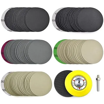 POLIWELL 3 Inch (75mm) Assorted 800/1000/2000/3000/5000 Grit High Performance Heavy Duty Silicon Carbide Wet/Dry Hook & Loop Sanding Discs with 1/4 inch Shank Sanding Pad + Foam Buffering Pad, 100PCS