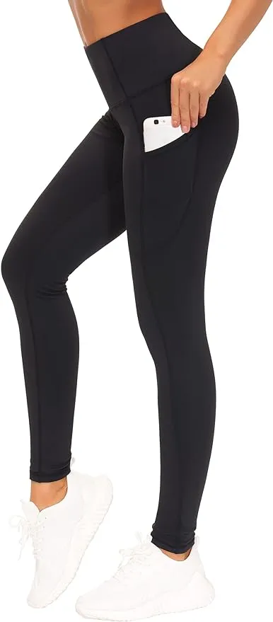 The Gym People Thick Thermal Fleece Lined Leggings with Pockets, Tummy Control Workout Running Yoga Pants for Women (Medium, Fleece Lined Black)