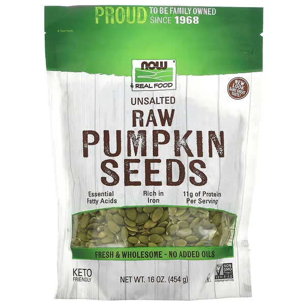 Now Foods GMO-Free Raw Pumpkin Seeds, 16 oz Pouch