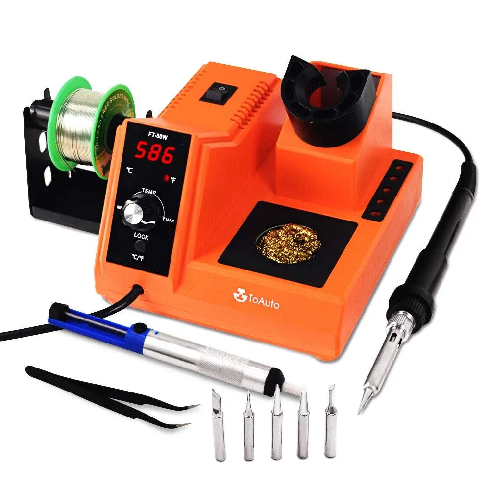 TOAUTO Soldering Station, 80W Digital Solder Iron Station Kit with 176f-896f Temperature, Auto Standby & Sleep, Temperature Lock, Size: Ft80 Orange