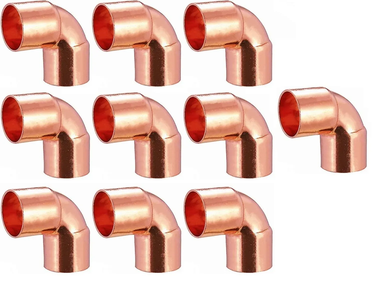 (10pcs) EZ-Fluid Plumbing 1" C x C LF Short Radius Copper 90 Degree Elbow Pressure Copper Fitting with Sweat Solder Connection for Residential