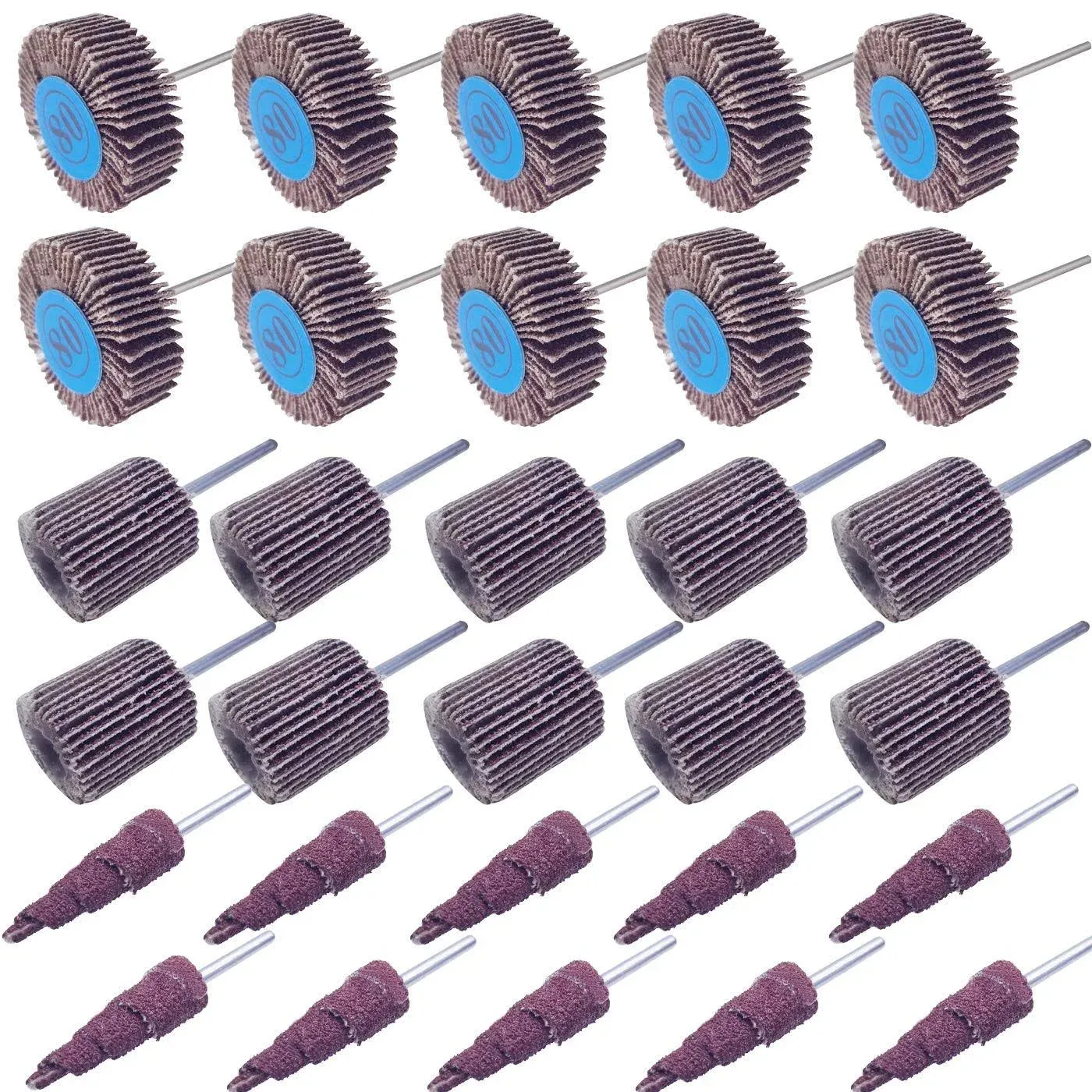 30 PCS Abrasive Flap Wheel Sander80 Grit 1/8&#034; Shank Diameter Cone Shape Abras...