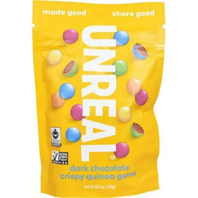 Unreal Dark Chocolate Gems, Crispy Quinoa - 6 oz bag