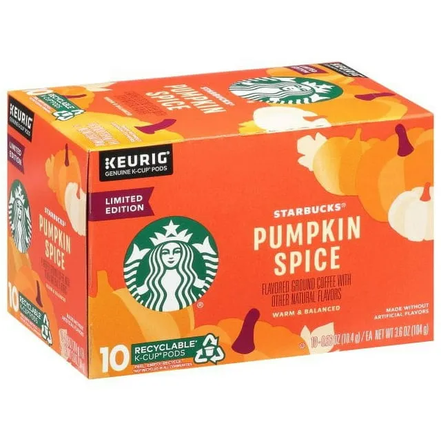 Starbucks K Cup Coffee Pods — Light Roast Coffee — Pumpkin Spice — Fall Limited Edition — 1 box (10 pods)