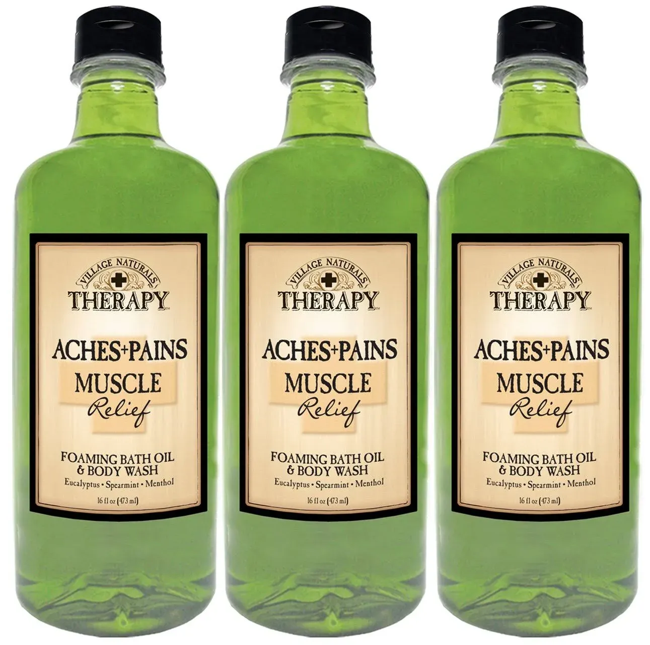 Village Naturals Therapy Aches and Pains Muscle Foaming Bath Oil and Body Was...