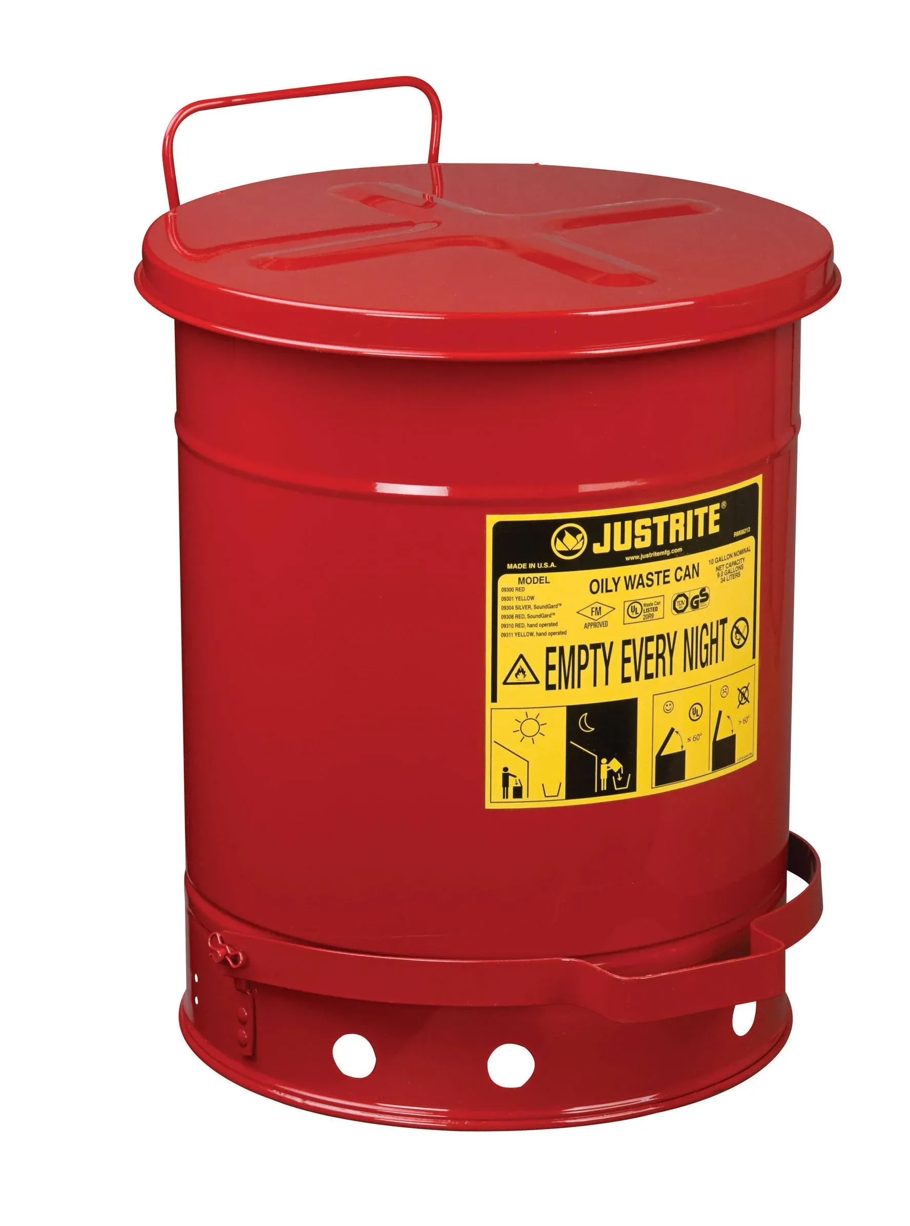 Justrite Oily Waste Can - 10 Gallon Red