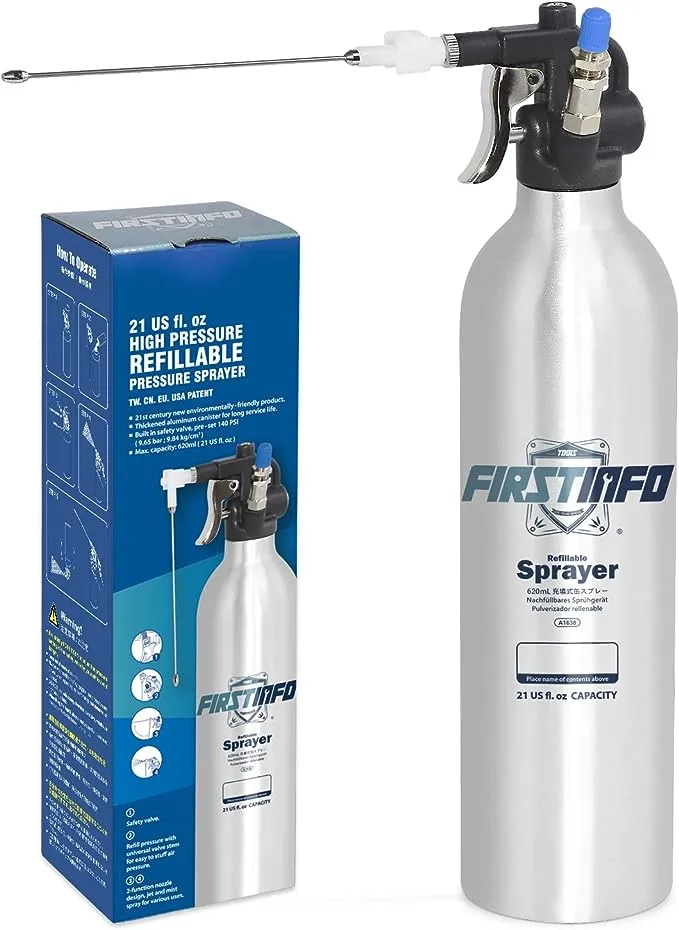 FIRSTINFO Aluminum Can Pneumatic/Manual Refillable Fluid Pressure Storage Spraye