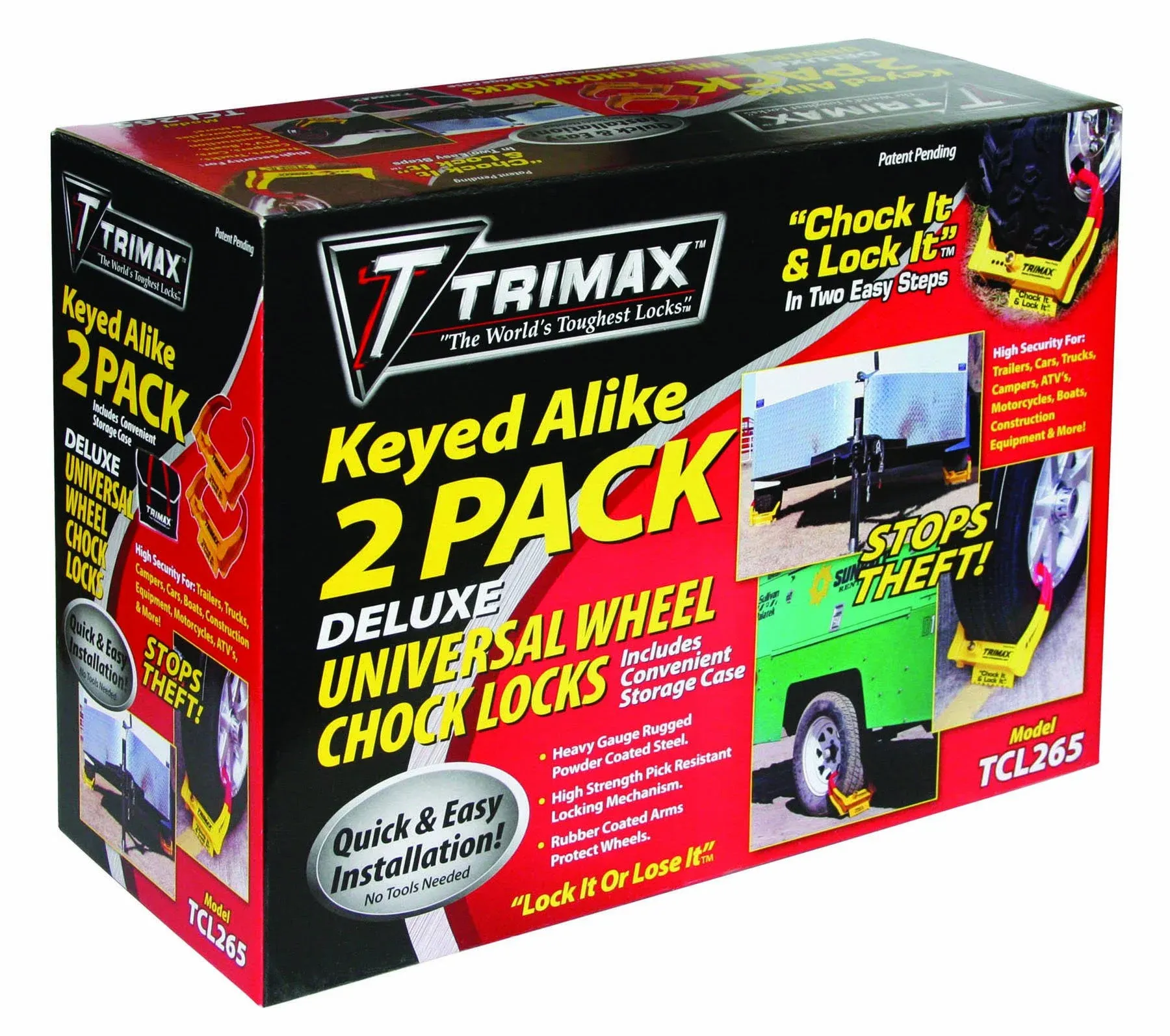 Trimax TCL265 Universal Rubber Coated Arms Wheel Chock Lock w/ Carry Bag