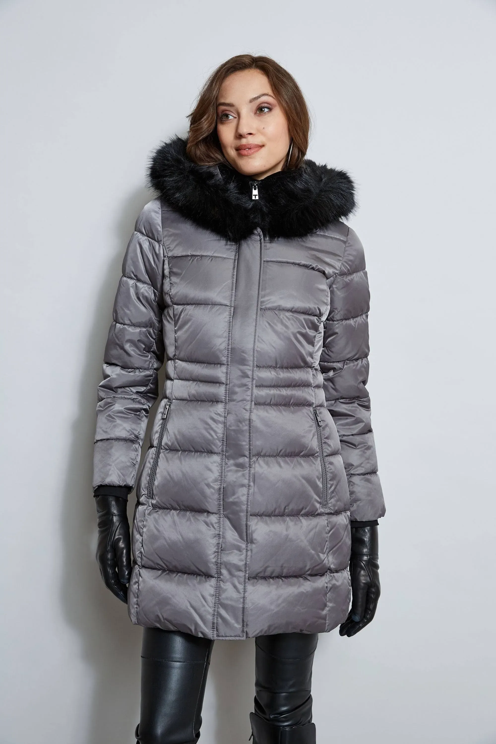 Tahari Dana Hooded Faux Fur Trim Puffer Coat