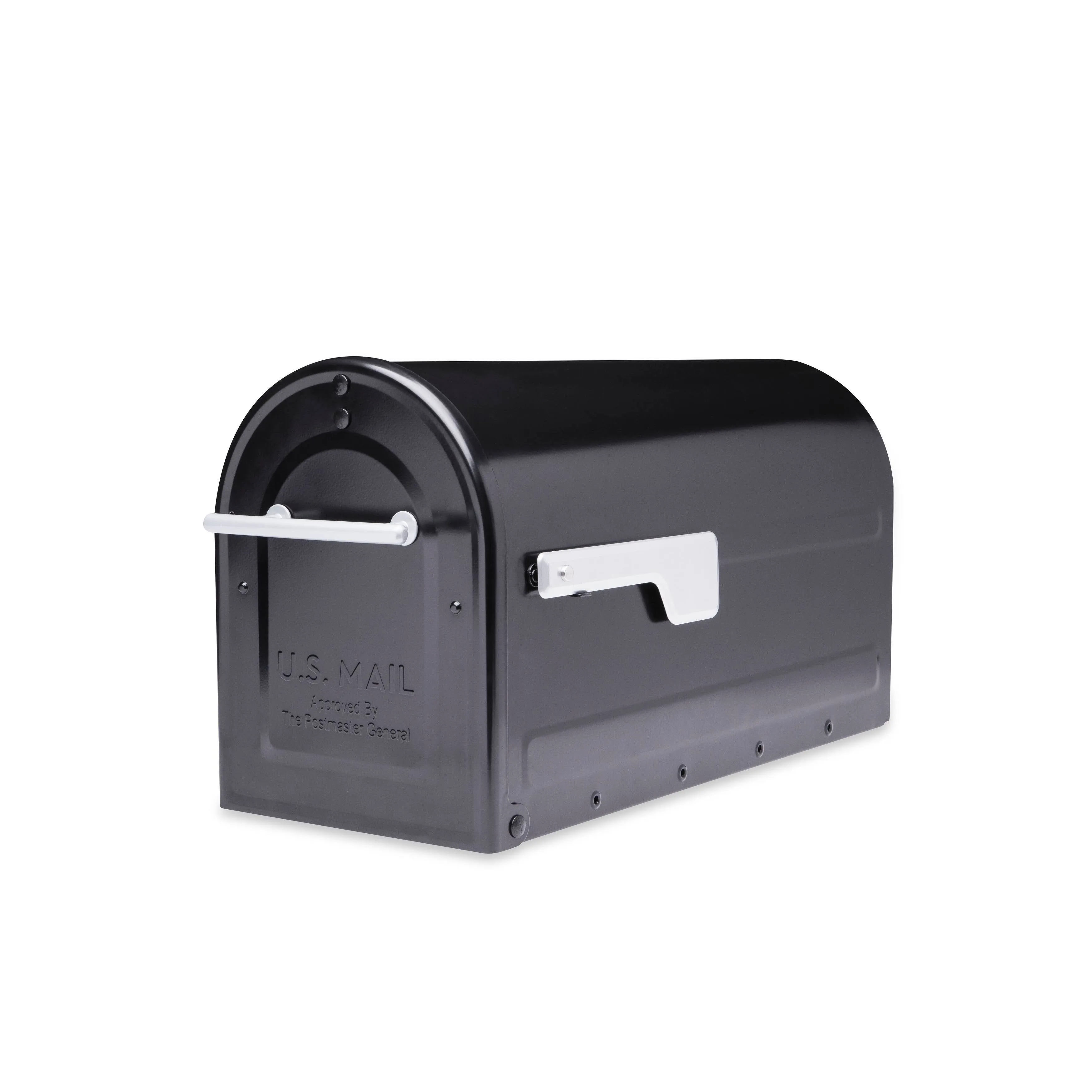 Boulder Black, Large, Steel, Post Mount Mailbox With Silver Handle And Flag