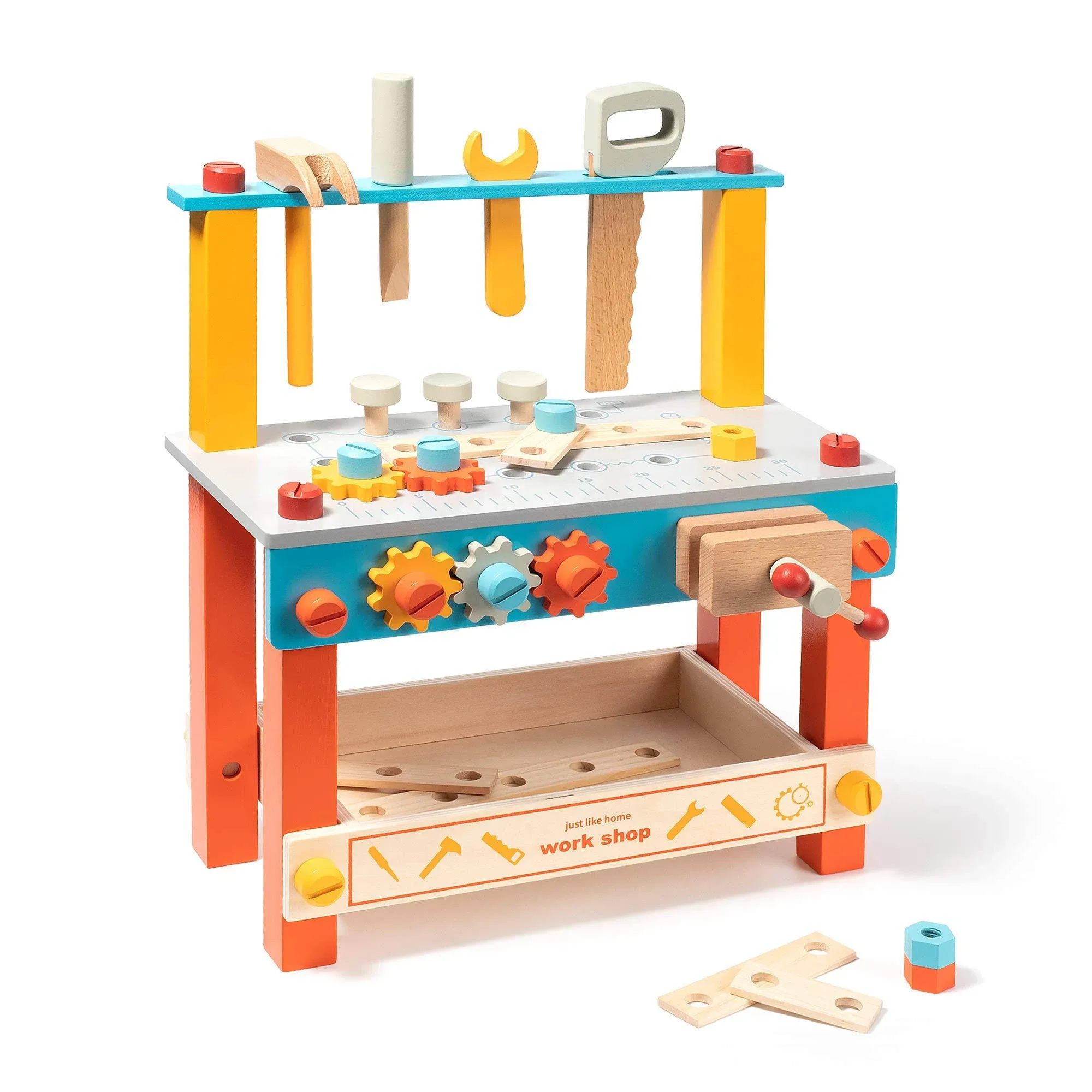 ROBUD Wooden Workbench Set for Kids Toddlers, Pretend Play Construction Toys Kit