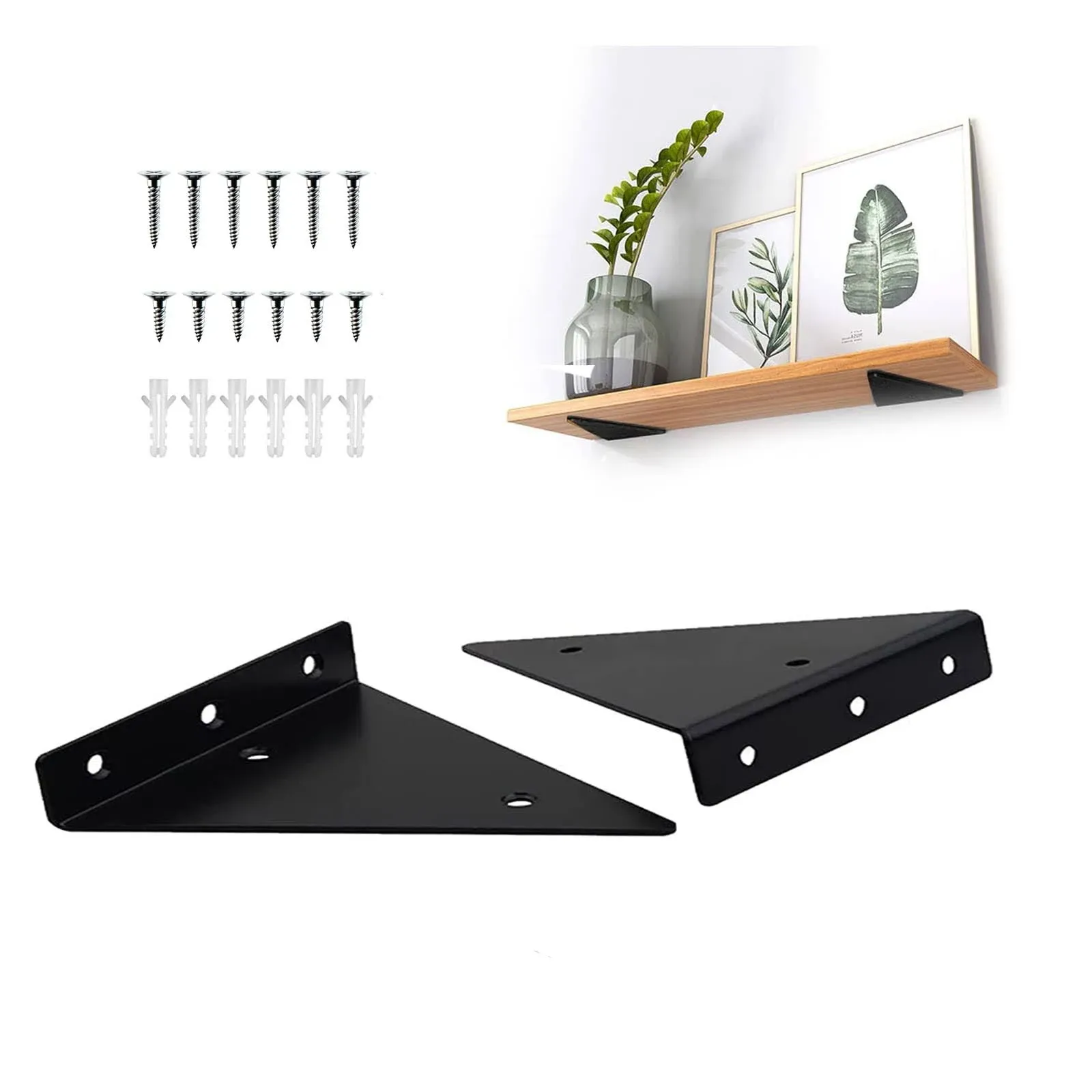 Small Shelf Brackets 5 Inch, Floating Shelves Brackets, Wall Brackets for Shelves,Floating Shelf Hardware, Space-Saving Hidden Shelf Brackets for Home Decor/Organization- 1 Pair（Black）