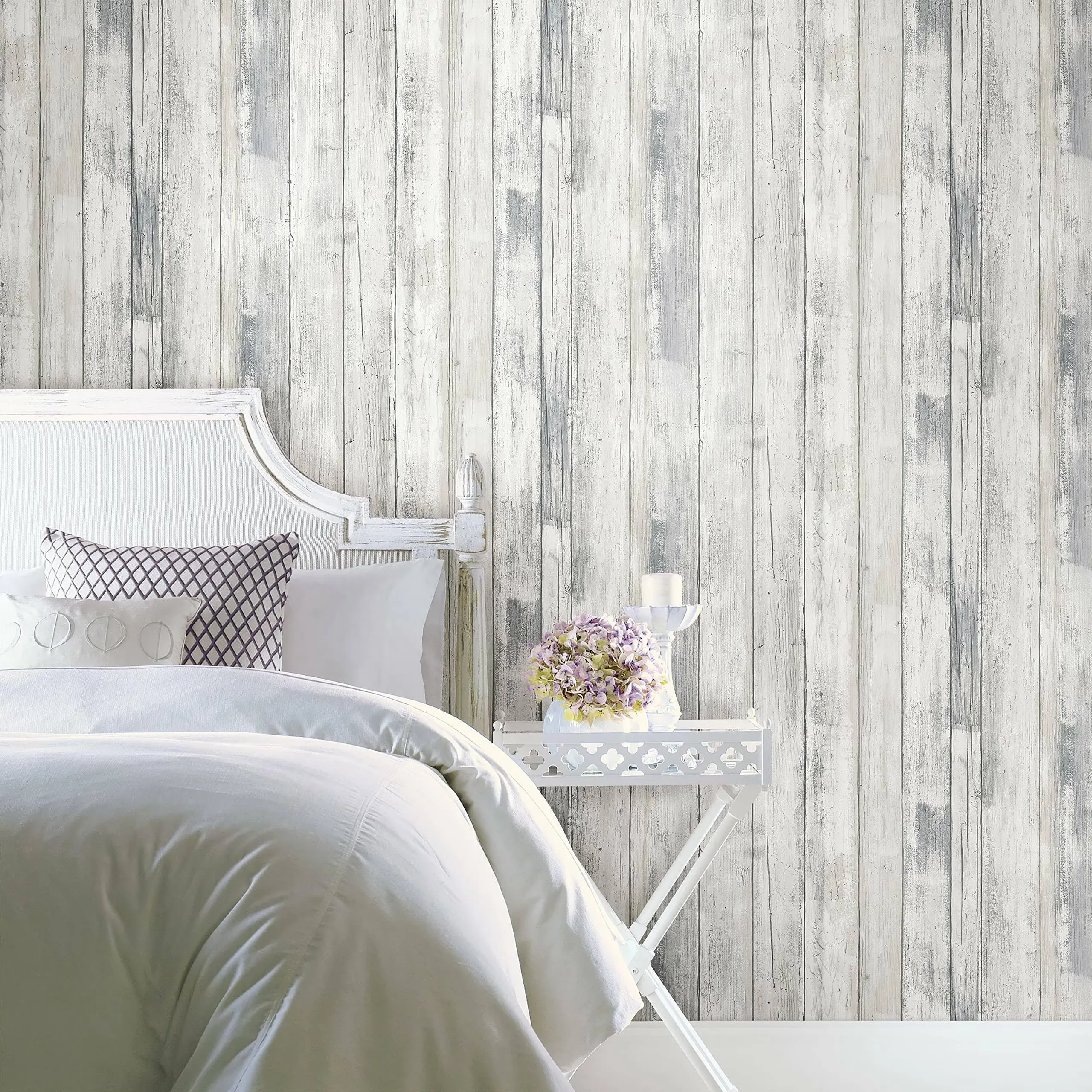 RoomMates Grey &amp; White Weathered Planks Peel and Stick Wallpaper