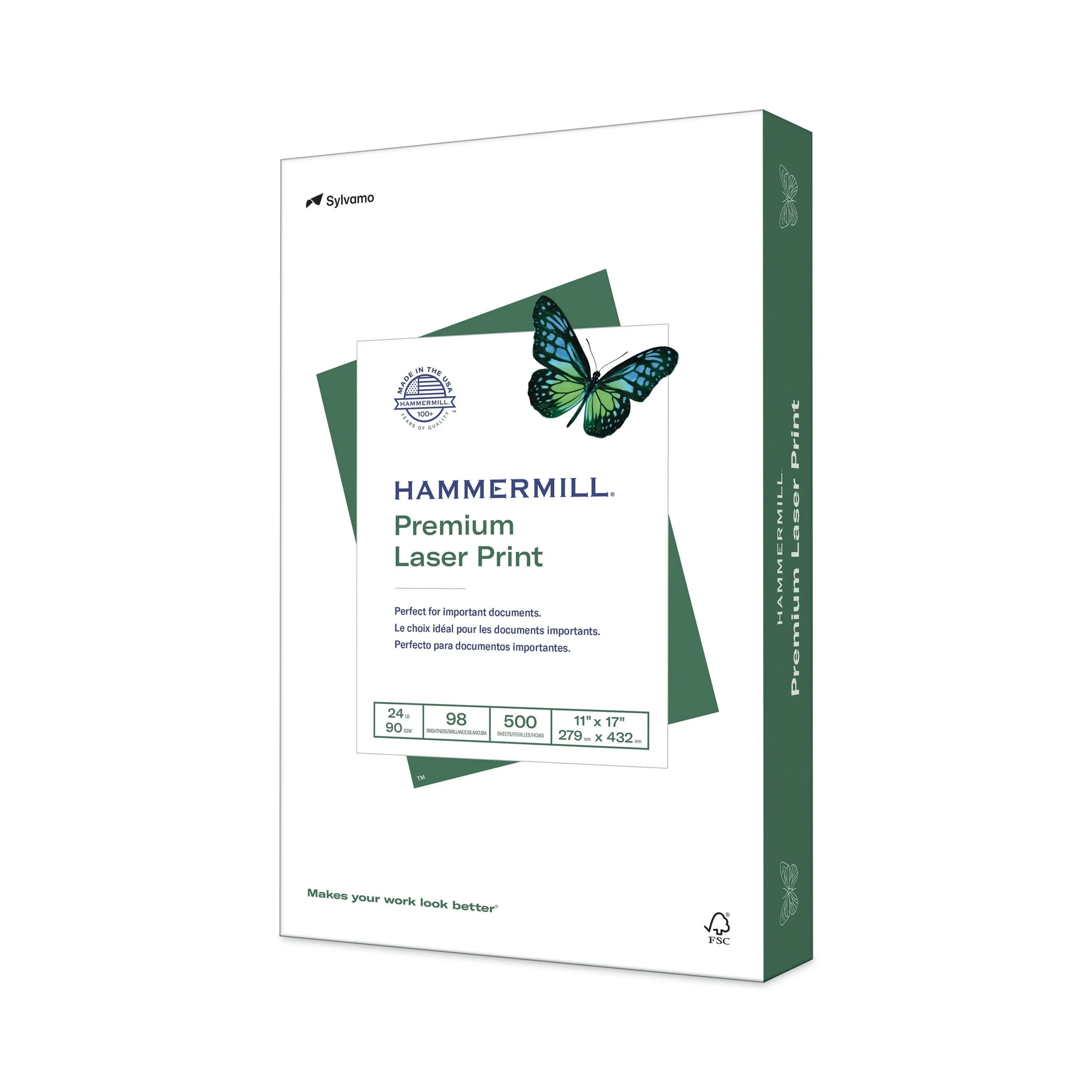 Hammermill - Laser Print Paper, 24lb, 98 Bright, 11 x 17' - Ream