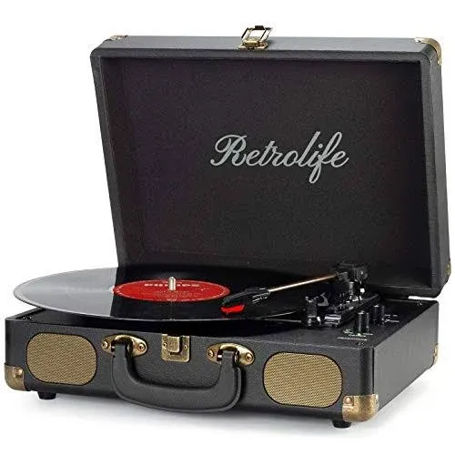 Retrolife Vinyl Record Player 3-Speed Bluetooth Suitcase Portable Belt-Driven ...